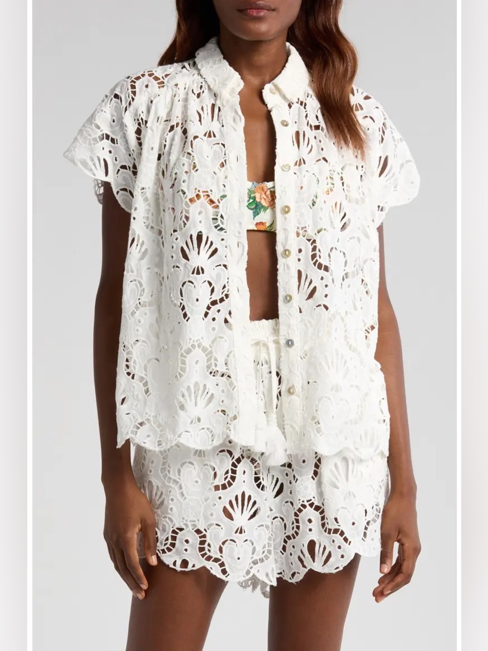 Farm Rio: WHITE SEASHELL
EYELET SHIRT